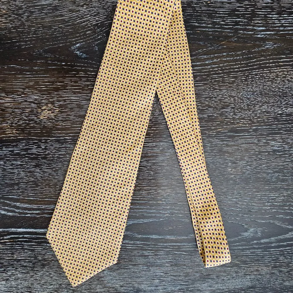 EUC Polo University by Ralph Lauren Men's Silk Polka Dots on Yellow Necktie Tie - Picture 3 of 4